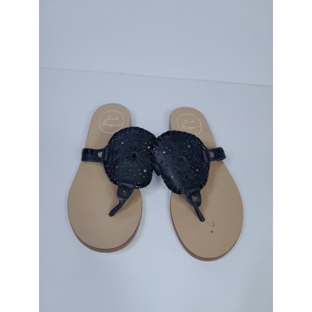 Black Jack Rodgers Sandals Black Studed Western Leather Flip Flop  Women 5 m